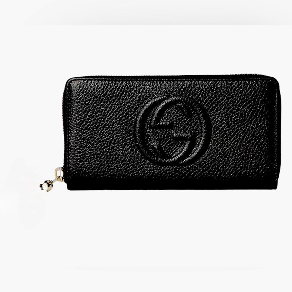 🛍️HP🛍️AUTHENTIC GUCCI👜 Soho Pebbled Leather Zip Around Long Wallet (Black) - Picture 1 of 15